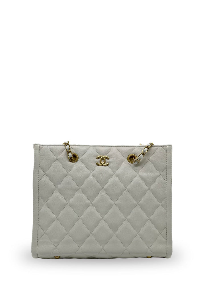 Bolsa Chanel Tote Acolchada Blanco