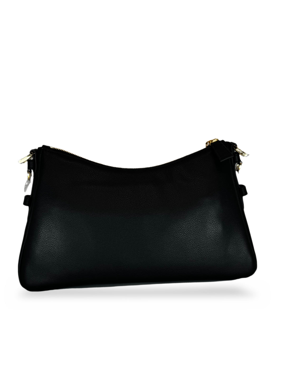 Bolsa de hombro Prada en piel granulada negra con placa triangular dorada