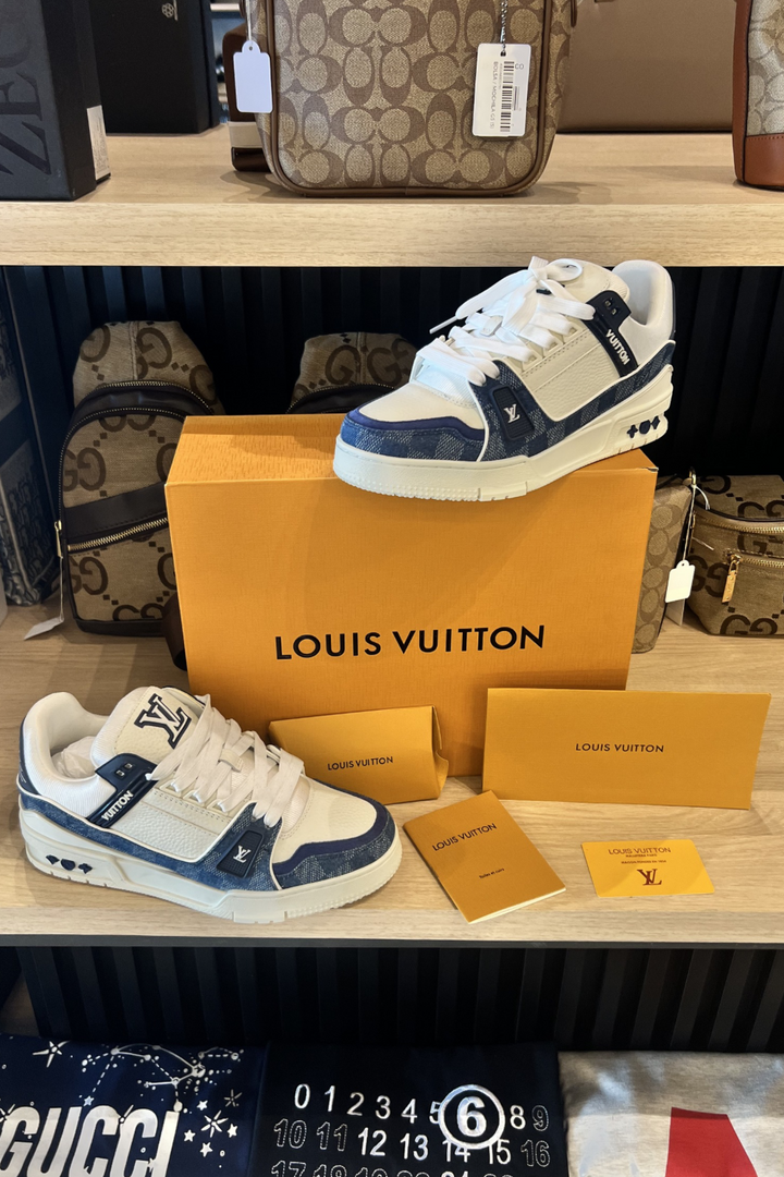 TENIS LV TRAINER AZUL CUADROS